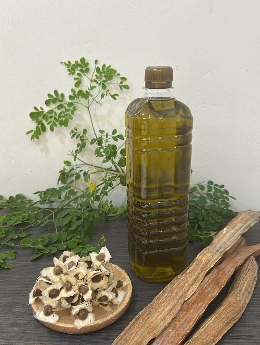 Natural moringa ingredients displayed in an editorial product composition